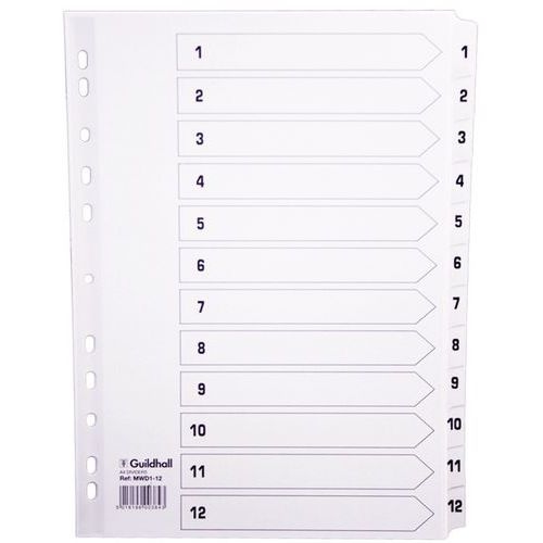 Lot de 25 Intercalaires à touches plastifiées - 12 touches 1 à 12 A4 - Image principale