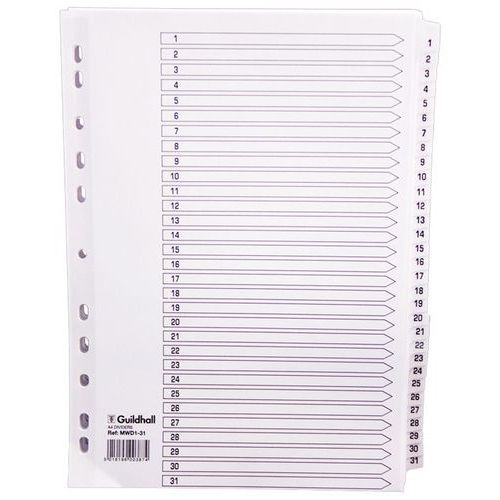 Lot de 10 Intercalaires à touches plastifiées - 31 touches 1 à 31 A4 - Image principale