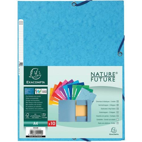 Set 50 chemises 3 rabats carte lustrée 400g/m2  A4 Assorties - Image principale