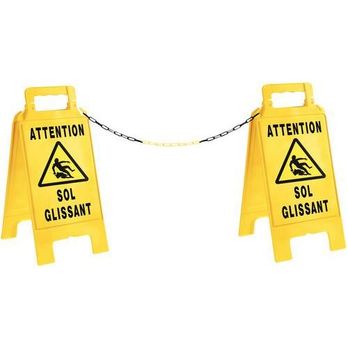 Kit 2 chevalet de signal. de danger jaune- Attention sol glissant + 5m de chaine - Image principale