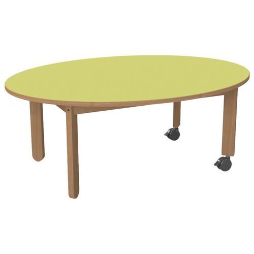 Table Lili avec roulettes piétement hêtre plateau ovale - Image 3