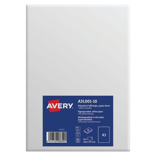 Lot de 10 Etiquettes d'affichage enlevables A3 ILC Blanc mat - Image principale