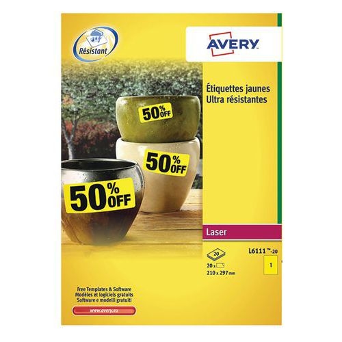 Lot de 20 Etiquettes ultra-résist polyester Laser Jaune 210x297mm - Image principale