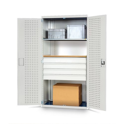 Armoire d'atelier à tiroirs Bott SMF - L1050xP650xH2000mm grise 2 tablettes + 4 tiroirs - Bott - Image 2