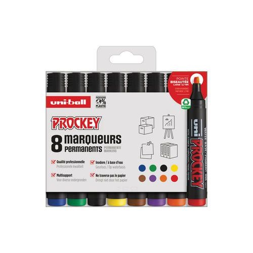 Pochette 8 marqueurs permanents pointe biseautée Prockey Uni-ball assortis - Image principale