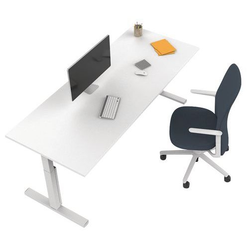 Bureau droit Kelli avec pied en T Blanc 200 cm Manivelle droite - Image 3