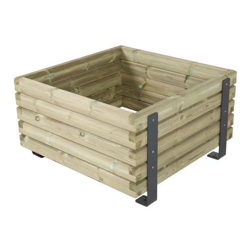 Jardinière Mylos 100 x 100 x 55cm pin piètement acier galva laqué gris RAL 7016 - Image principale