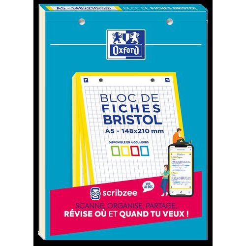 OXFORD Bloc de Fiches Bristol 2.0 A5 Petits Carreaux 5mm 30 Fiches Collées Bords Colorés Assortis - Image 9