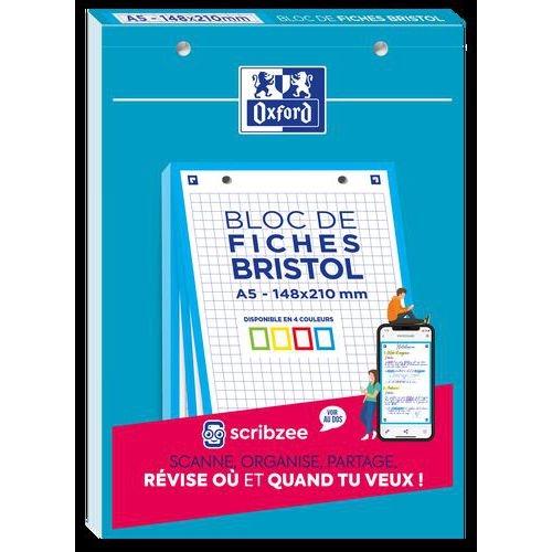 Bloc 30 Fiches Bristol 2.0 A5 Petits Carreaux 5mm - Oxford - Image principale
