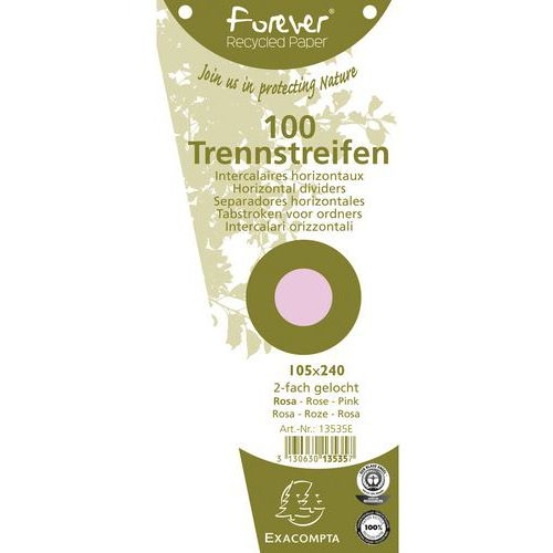 Lot de 6 paq. 100 fiches Intercal. trapèz. unies perf. 105x240mm rose - Image principale