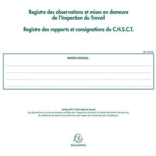 Lot de 5 Registre de l'Inspection du travail et du CHSCT - folioté - 16 pages - Image 3