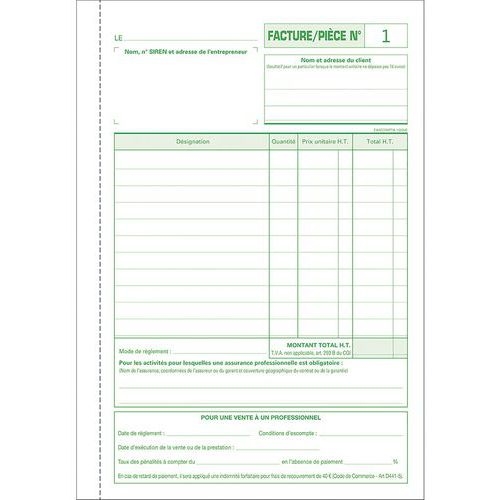 Lot de 5 Manifold Factures micro-entrepreneur 21x14,8cm - 50 feuillets dupli - Image 3