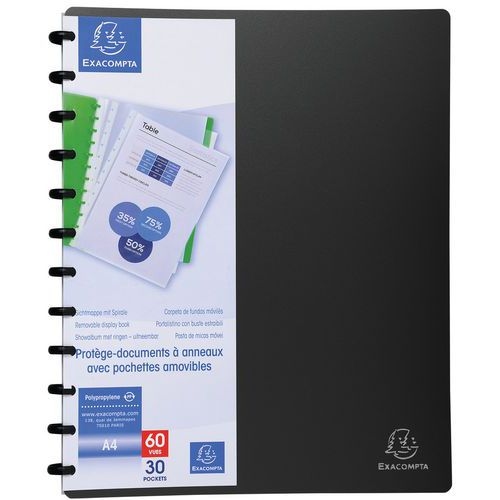Lot de 4 Protège-doc. à ann. et pochet. détachables 60 vues A4 noir - Image 2