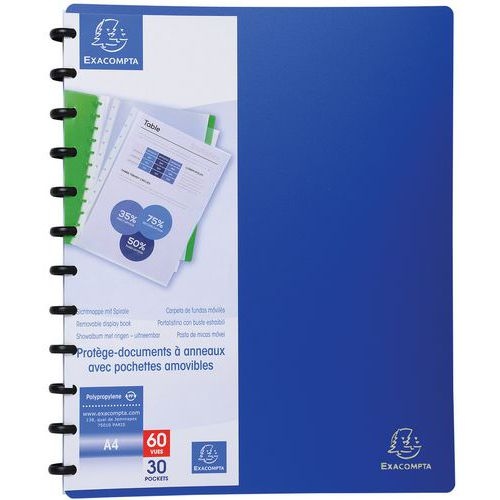 Lot de 4 Protège-doc. à ann. et pochet. détachables 60 vues A4 bleu - Image 2