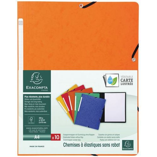 Lot de 50 chem. à élastiq. sans rab cte lustrée 355gm² A4 col. assort. - Image 2