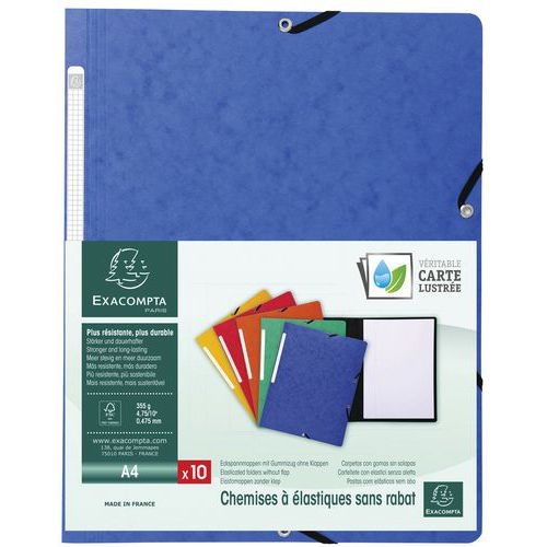 Lot de 50 chemises à élastique sans rabat carte lustrée 355gm² A4 bleu - Image 2