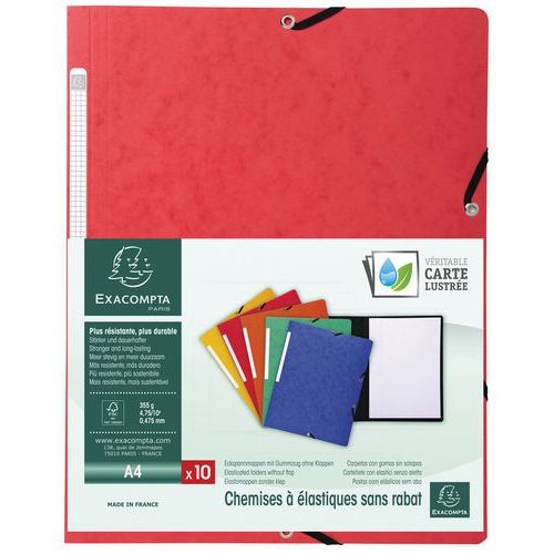 Lot de 50 chemises à élastique sans rabat carte lustrée 355gm² A4 rouge - Image 3