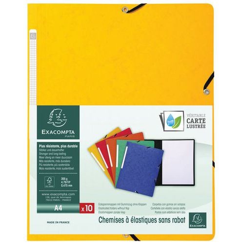 Lot de 50 chemises à élastique sans rabat carte lustrée 355gm² A4 jaune - Image 2
