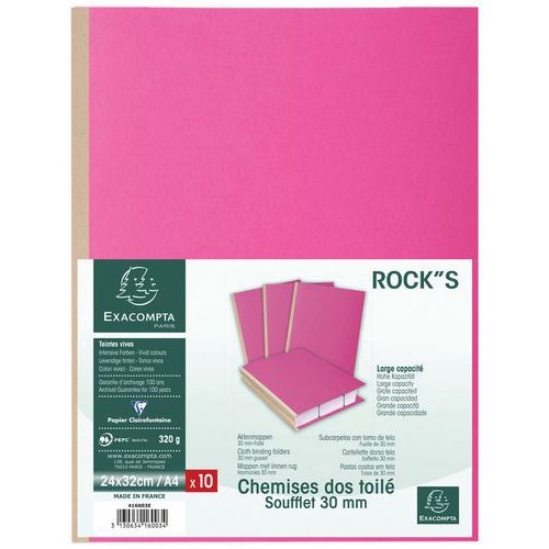 Lot de 10 paq. 10 chem. à soufflet dos toilé ROCK''S 24x32cm rose - Image 3