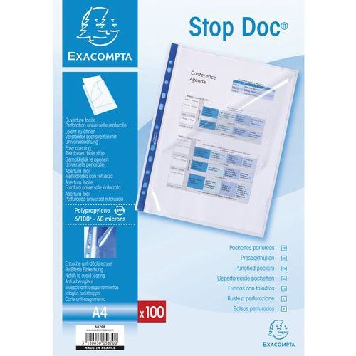 Pochettes perforées Stop doc ouverture en coin - PP lisse 6/100e - A4 - Image 3