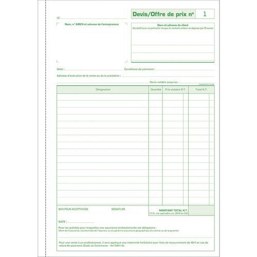 Lot de 5 Manifold Devis Micro-entrepreneur 50 feuillets dupli autocopiants - Image 4