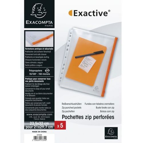 Lot de 2 Pochettes zip perforées polypropylène Exactive - A4 - Image 4