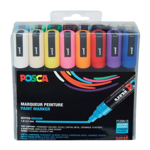 Set 16 marqueurs Posca assorties pointe conique moyenne 2.5 mm - Image principale