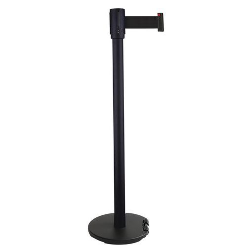 Poteau noir sangle noir 2m base à roulettes noir - Image principale