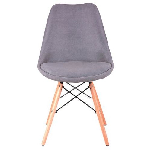 Lot de 4 chaises Lindy pied bois naturel tissu Gris clair - Image 3