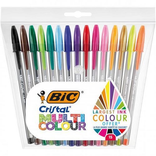 Pochette 15 stylos bille moyenne Bic Cristal Multicouleur - Image principale