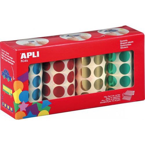 Ensemble 4 rouleaux gommettes ronde Ø 20 mm couleurs métallisées - Image principale