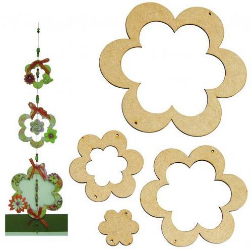 Mobile fleur bois à décorer (Lot de 6) - Image principale