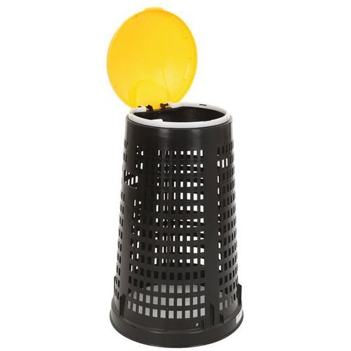 Poubelle ronde en plastique perforé Ruff 110L noir jaune - Image 2