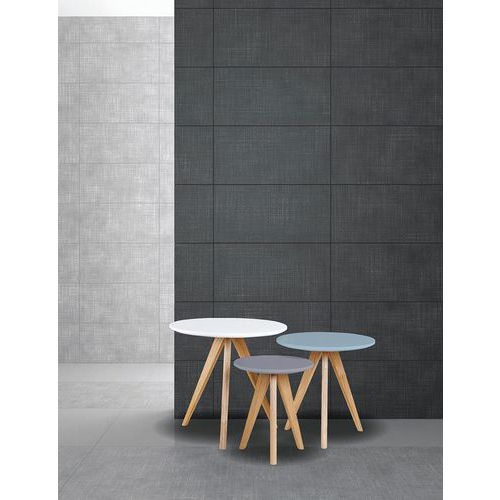 Lot de 3 tables gigognes Lucio diamètre 48-40-30 cm Chêne/Bleu/Gris - Image 2