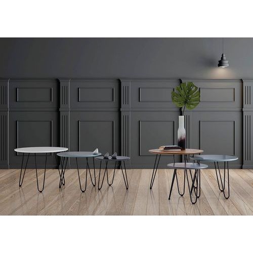 Lot de 3 tables gigognes Fabio diamètre 60-50-40 cm Blanc/Bleu/Gris - Image 2