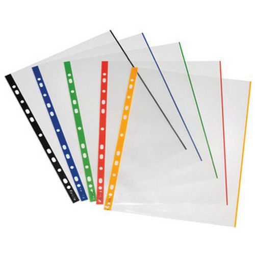 Set de 6 Pochette perforée, A4, transparent, bord coloré - Image principale