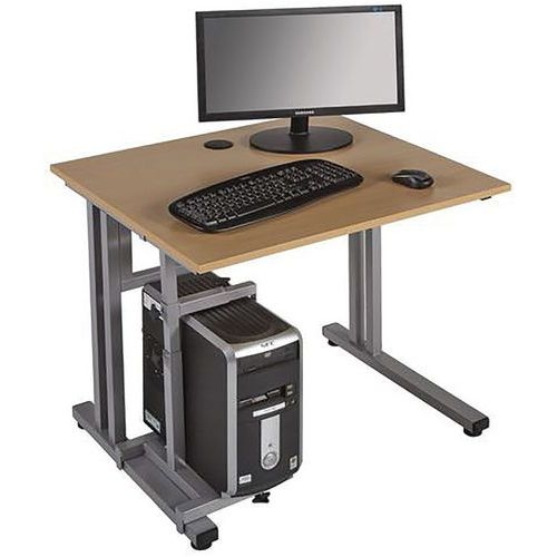 Poste informatique Open fixe longueur 80 cm 2 pieds métal coloris Aluminium - Image 3
