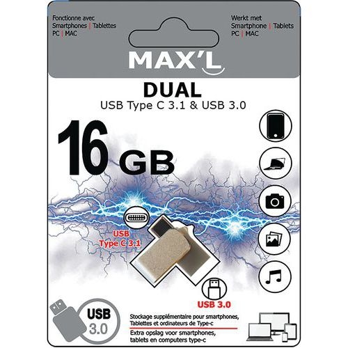 Clé DUAL USB Type-C 3.1 + USB 3.0 16Go - MAX'L - Image 2