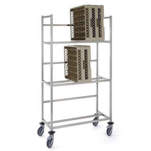 Chariot casiers vaisselle 3 niveaux stockage sur la tranche - Image principale