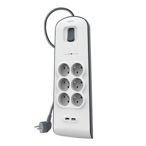 Parafoudre 6 prises 650 Joules et 2 USB 2.0 avec cordon 2 m - Image principale