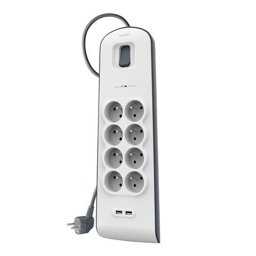 Parafoudre 8 prises 900 Joules et 2 USB 2.0 avec cordon 2 m - Image principale