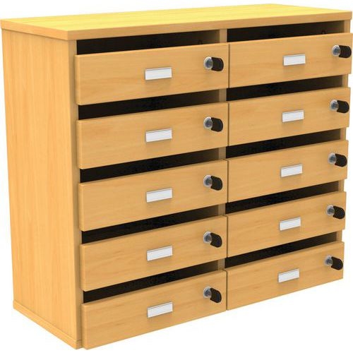 Meuble Octet courrier à poser 2 colonnes 10 cases portes boite aux lettres hêtre - Image principale