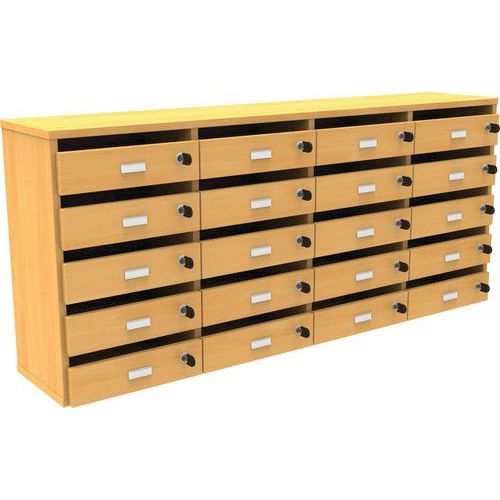 Meuble Octet courrier à poser 4 colonnes 20 cases portes boite aux lettres hêtre - Image principale