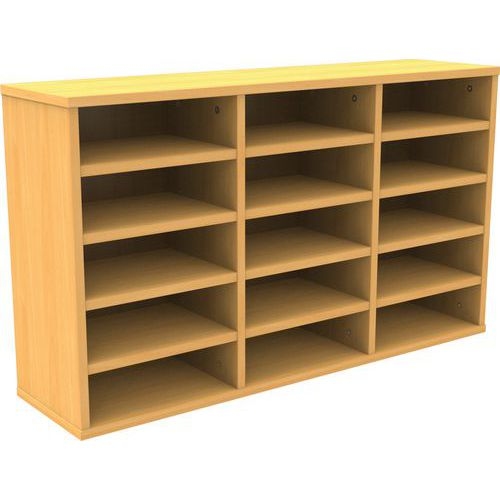 Meuble à cases enseignant Octet,3 colonnes,15 cases,sans portes,coloris hêtre - Image principale
