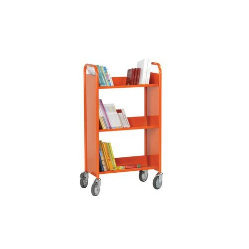 Chariot à livres simple face, 3 tablettes inclinées coloris orange RAL 2004 - Image 3