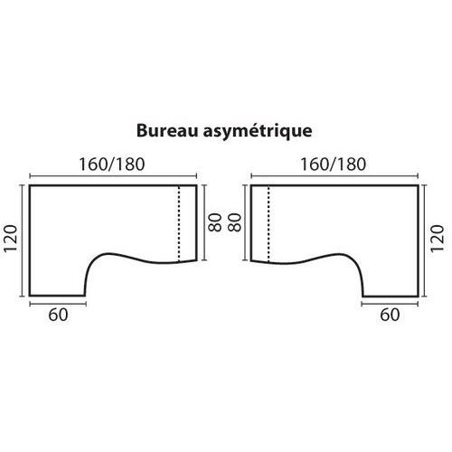 Bureau Asymétrique pied panneau retour à droite 160 cm Hêtre/alu - Image 2