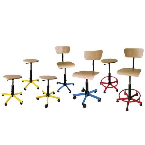 Tabouret assise bois, réglable par verin à gaz, avec repose-pieds - Image 2