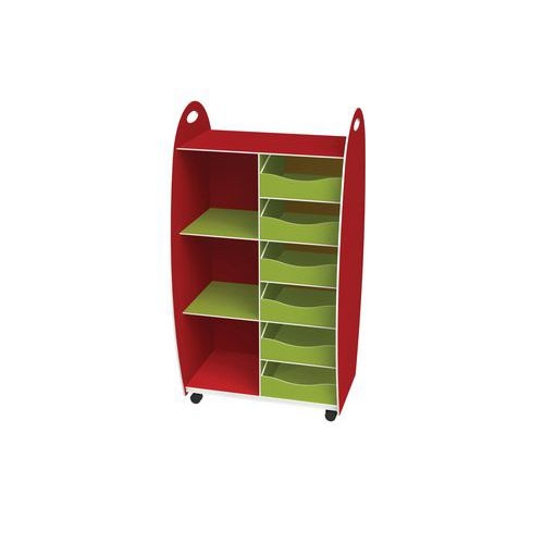 Meuble de rangement Emma hauteur 114 cm 2 étagères 6 tiroirs Rouge/Anis - Image principale
