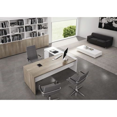 Bureau droit Allegra + retour sur caisson 3 tiroirs + tirette plumier - Image 4
