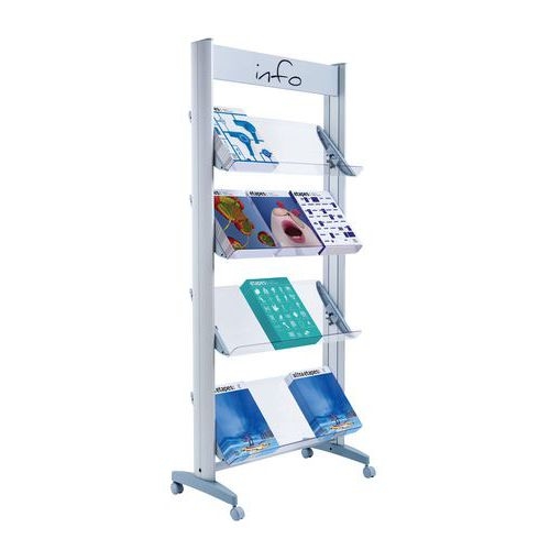 Présentoir mobile 4 tablettes pléxi 12 documents 24x32 coloris gris - Image principale